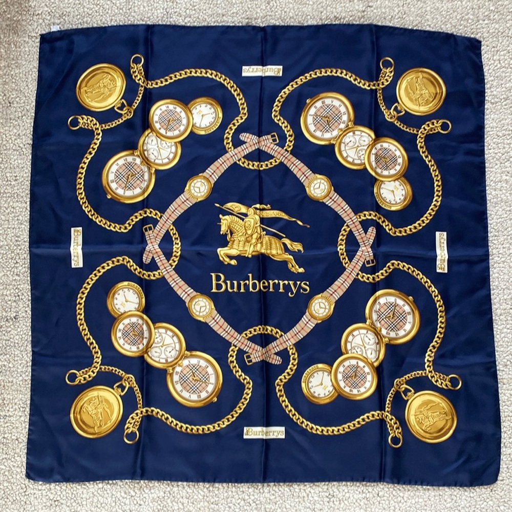 Burberry Vintage Navy & Gold Silk Scarf